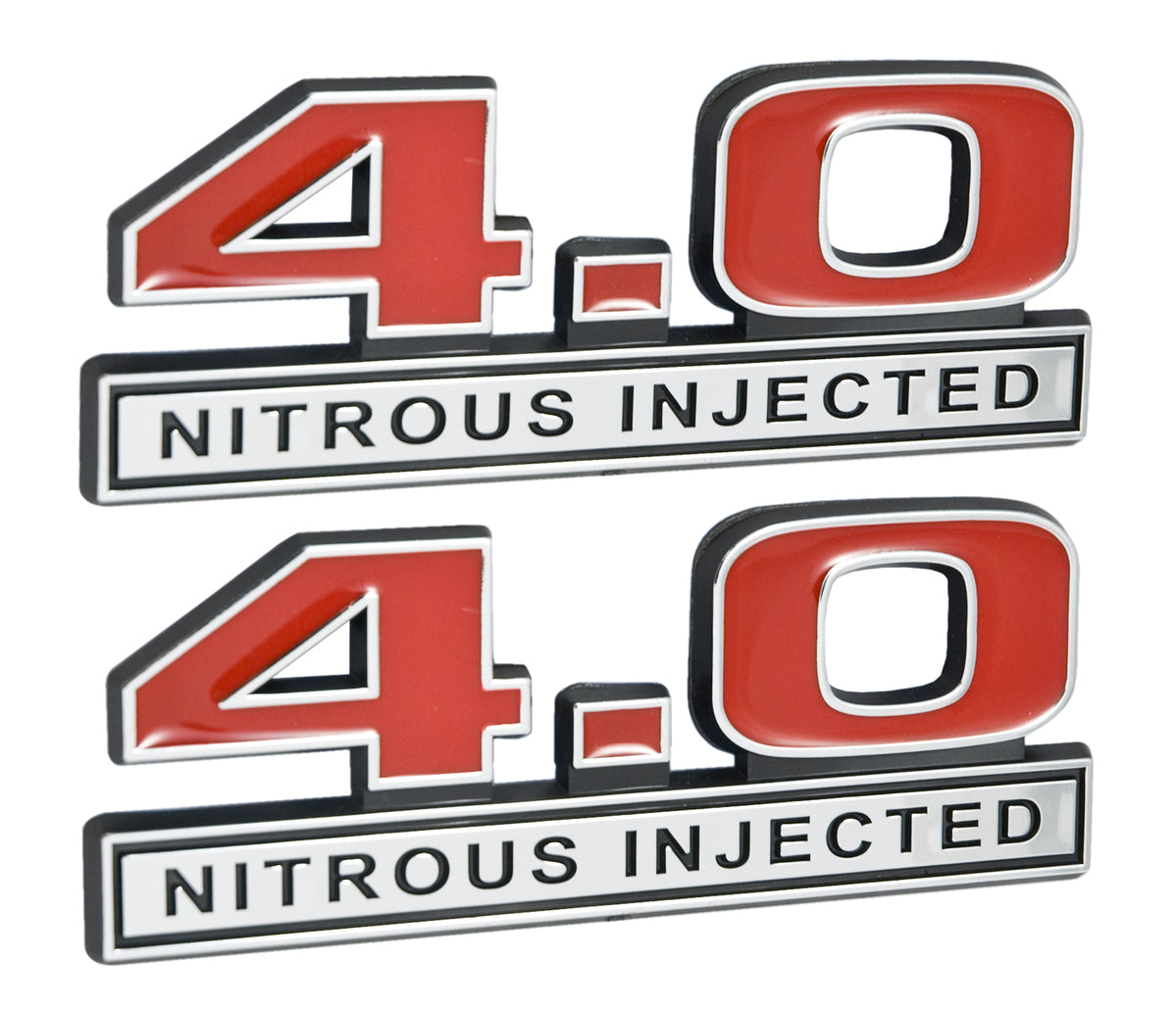 Engine Emblems 4.0 Nitrous Injected NOS Engine Emblems Badges in Chrome & Red - 5
