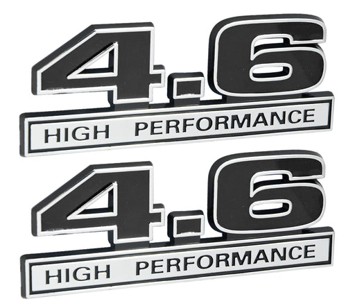 4.6 Liter Engine High Performance Emblems Badge in Chrome & Black - 5" Long Pair