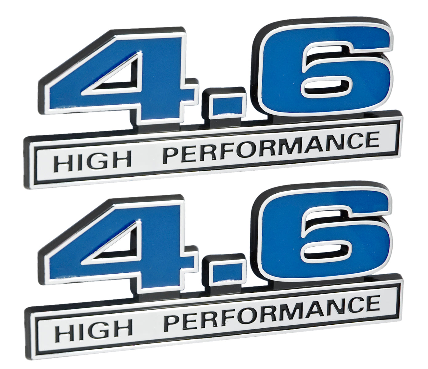 4.6 Liter Engine High Performance Emblems Badge in Chrome & Blue - 5" Long Pair