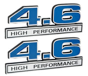4.6 Liter Engine High Performance Emblems Badge in Chrome & Blue - 5" Long Pair