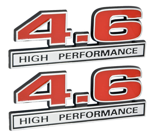 4.6 Liter Engine High Performance Emblems Badge in Chrome & Red - 5" Long Pair