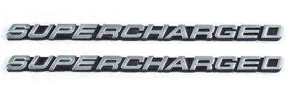 Ford Mustang Cobra Supercharged Silver Metal Emblems 7 3/8" x 1/2" - Pair LH RH