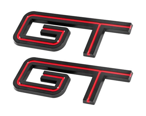 2005-2010 Ford Mustang GT Black & Red Side Fender Trunk Lid 4.5" Emblems - Pair