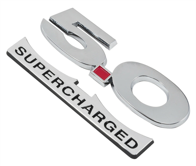 2011-2014 Mustang 5" Chrome & Black Supercharged Fender Lower Emblem Accent
