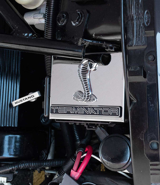 2003-2004 Mustang Polished Engine Fuse Box Cover w/ Cobra & Terminator Emblems