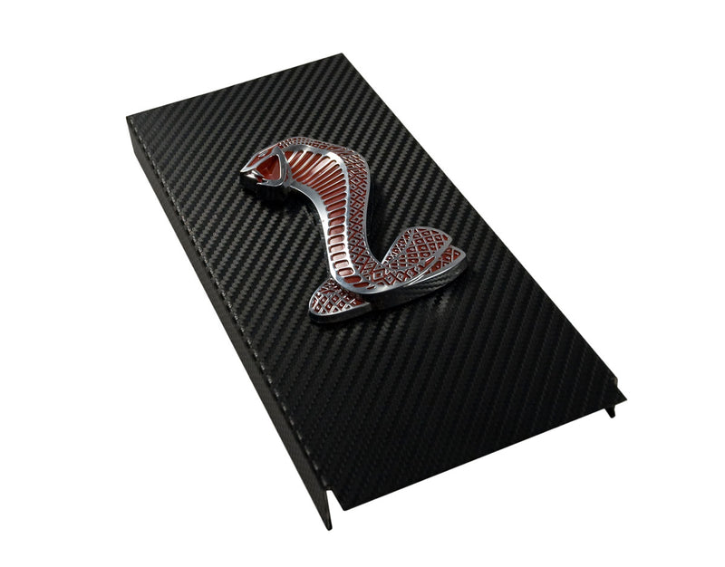 2010-2014 Shelby GT500 Carbon Fiber Engine Fuse Box Cover w/ Red Snake Emblem