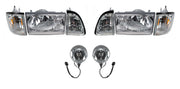 1987-1993 Ford Mustang Euro Clear Headlights w/ Amber Sides & Fog Lights Kit