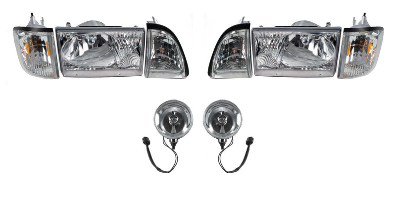 1987-1993 Ford Mustang Euro Clear Headlights w/ Amber Sides & Fog Lights Kit