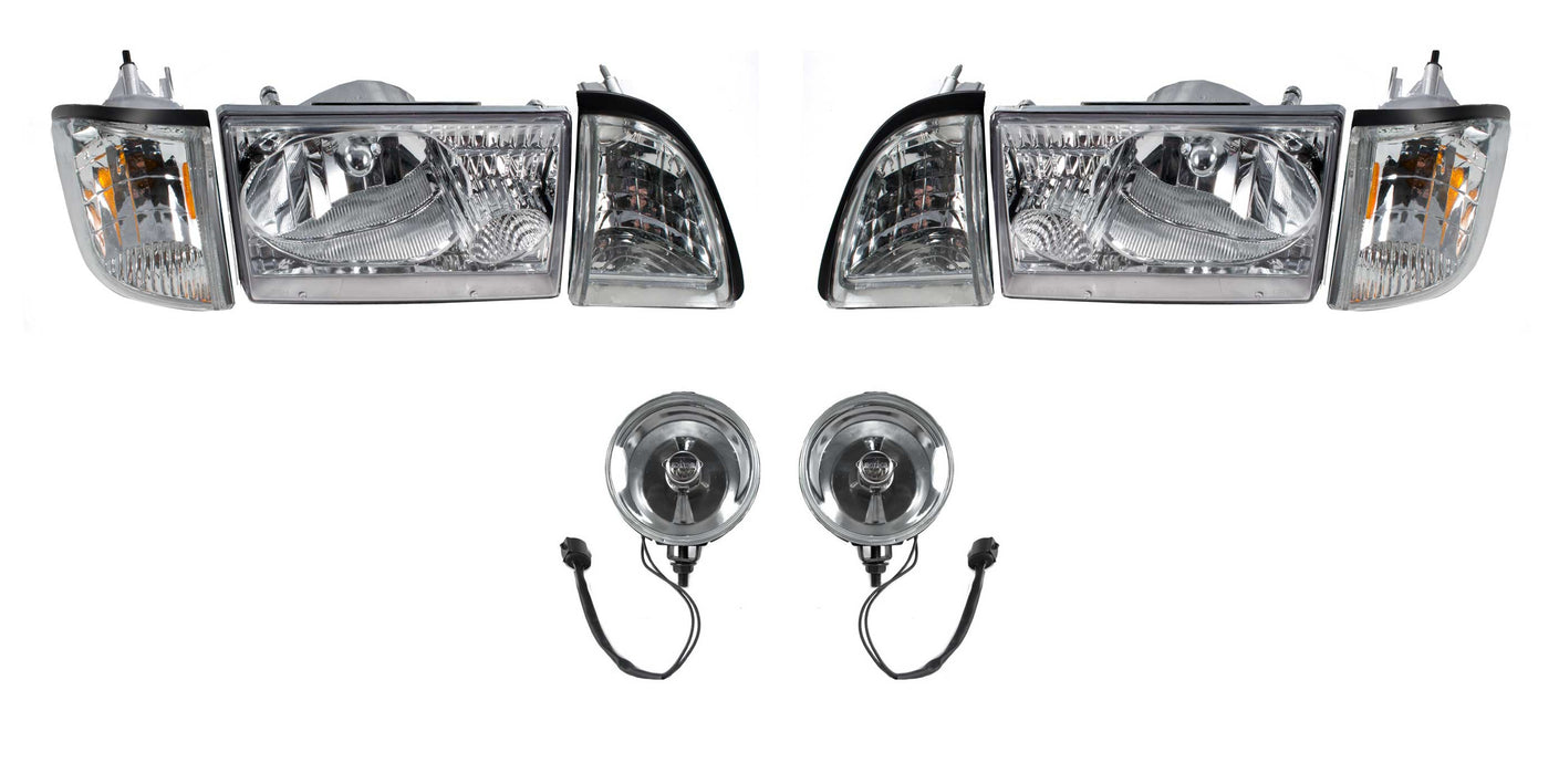 1987-1993 Ford Mustang Euro Clear Headlights w/ Amber Sides & Fog Lights Kit