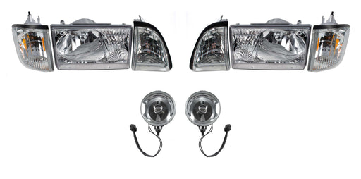1987-1993 Ford Mustang Euro Clear Headlights w/ Amber Sides & Fog Lights Kit