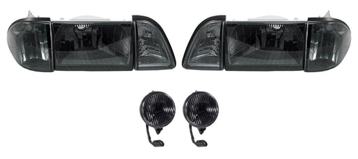 1987-1993 Mustang GT Euro Smoked Headlights w/ Amber Sides & Stock Fog Lights