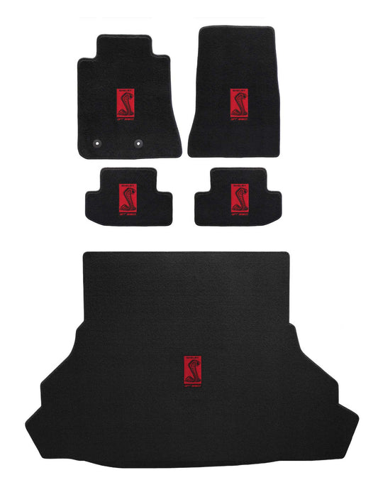 2015-2020 Shelby Black Ultimat 5pc Front Floor Rear Trunk Mats Red GT350R Snake