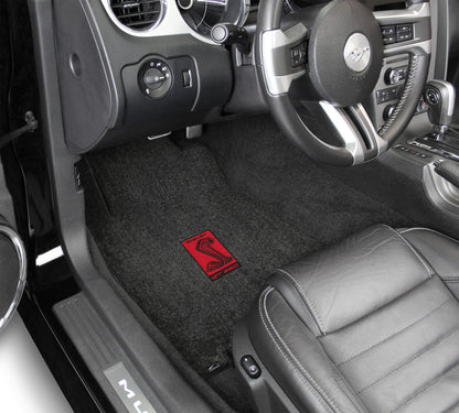 2015-2020 Shelby Black Velourtex Front Rear Floor Mats Red GT350R Snake Emblem