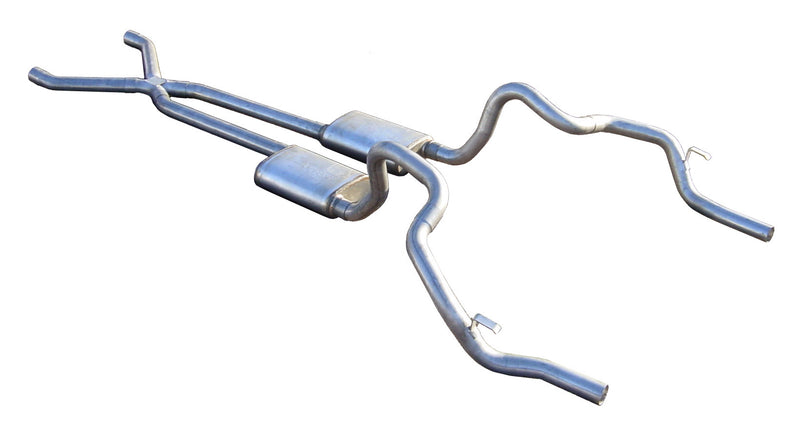 Crossmember Back w/X-Pipe Exhaust System 70-74 F-Body Split Rear Dual Exit 2.5 in Intermediate And Tail Pipe Race Pro Mufflers/Hardware Incl Tip Not Incl Pypes Exhaust
