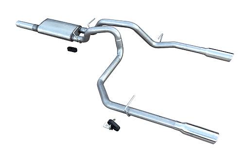 Violator Series Cat Back Exhaust System 10-22 GM 1500 53 Liter Split Rear Dual Exit 3 in Intermediate And 2.5 in Tail Pipe Violator Muffler/Hardware/3.5 in Polished Tips Incl Pypes Exhaust