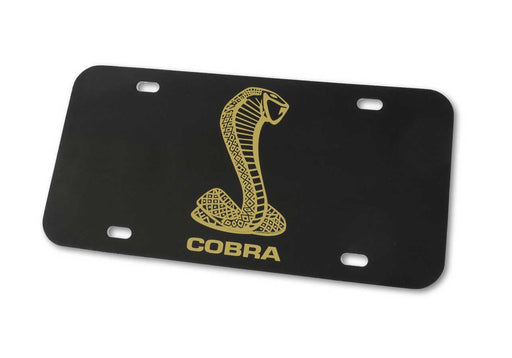 Mustang Cobra Snake Logo Front or Rear Plastic License Plate - Black & Gold