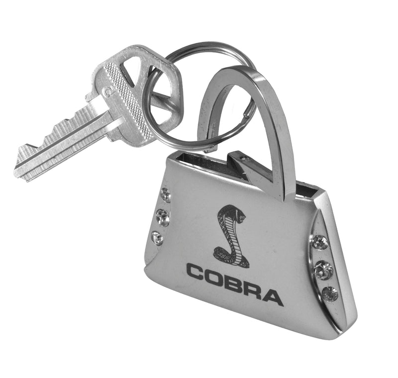 Ladies Mustang Cobra Snake Silver Metal Rhinestone Bling Purse Key Chain Fob