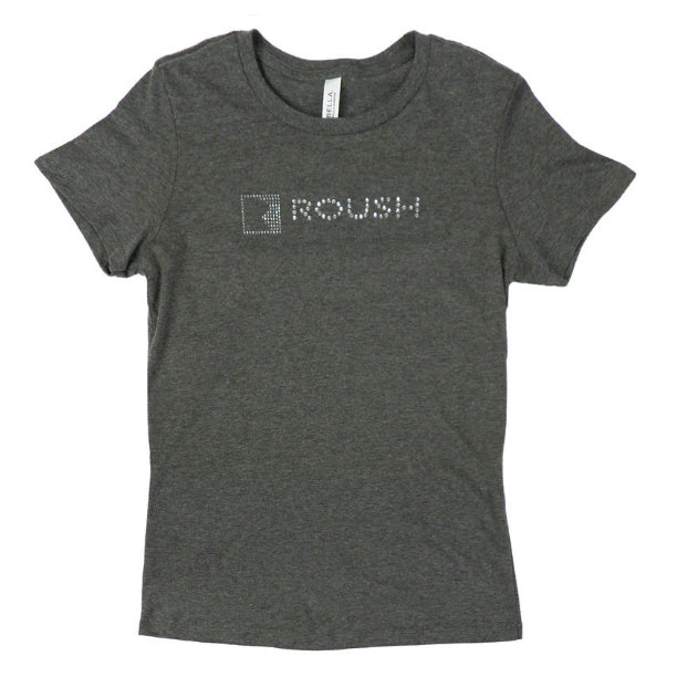Women's Roush Performance Bling Rhinestone Logo Tee Shirt T-Shirt Gray S-XL