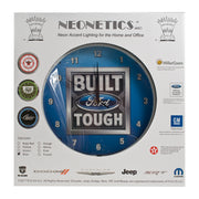 Built Ford Tough Neon Garage Man Cave Wall Clock Chrome Trim Blue Illumination