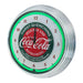 Coca Cola Retro Neon Lighted Wall Garage Clock Green Illumination & Chrome Trim