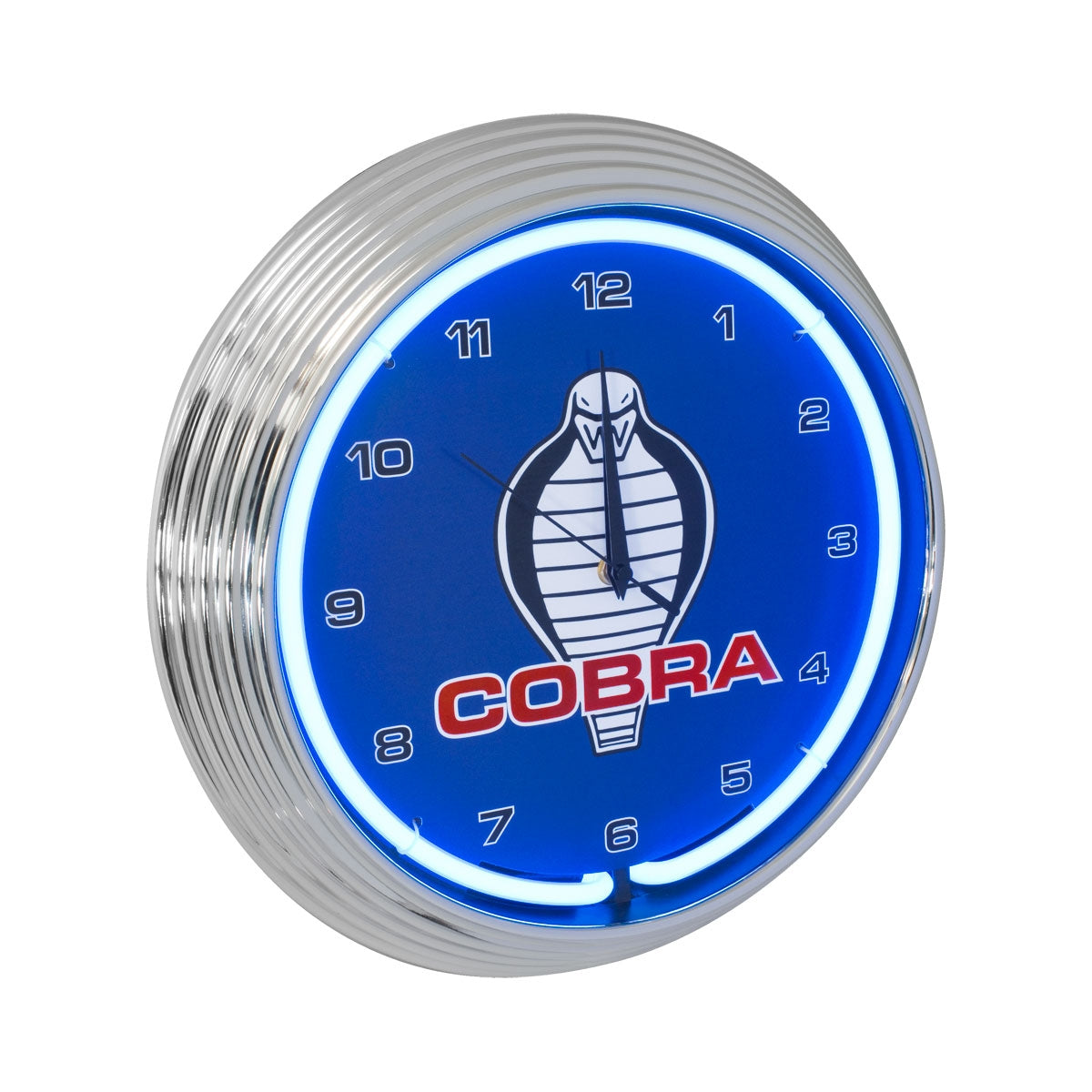 Vintage Shelby Cobra Snake Neon Garage Wall Clock Chrome Trim Blue Illumination