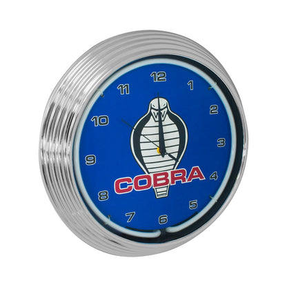 Vintage Shelby Cobra Snake Neon Garage Wall Clock Chrome Trim Blue Illumination
