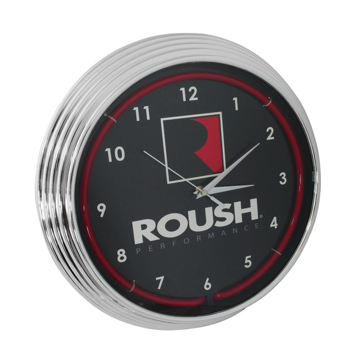 Roush Performance Neon Garage Man Cave Wall Clock Chrome Trim w Red Illumination