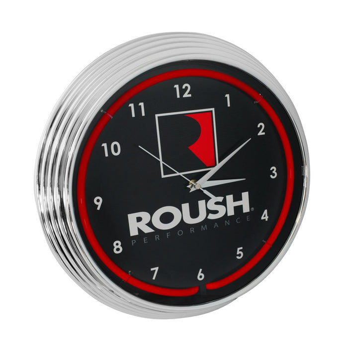 Roush Performance Neon Garage Man Cave Wall Clock Chrome Trim w Red Illumination