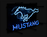 Ford Mustang Running Horse Pony Logo 17" x 11" Blue & White Neon Light Up Sign