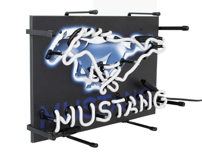 Ford Mustang Running Horse Pony Logo 17" x 11" Blue & White Neon Light Up Sign