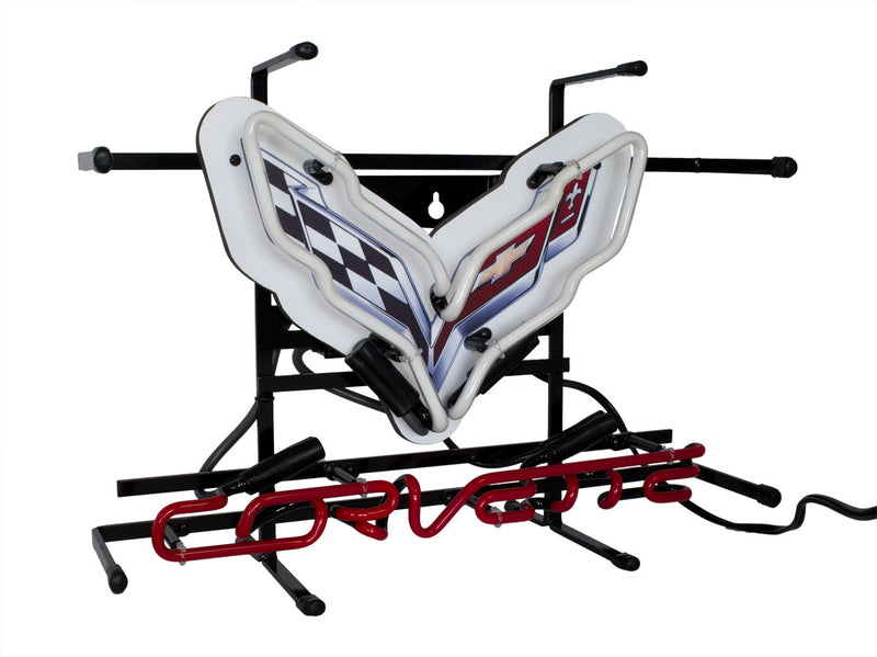 Corvette C7 Stingray Neon White & Red Light Up Garage Wall Sign 17" x 12"
