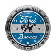 Ford Bronco White & Blue Light Up Neon Garage Man Cave Wall Clock w/ Chrome Trim