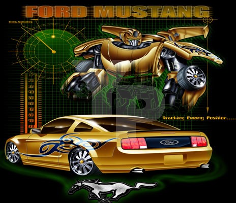 Children's Ford Mustang Black Transformer Cotton T-Shirt Size - Medium