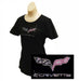 Women Ladies Black C6 Corvette Emblem Rhinestone Crystal Cotton T-Shirt - S