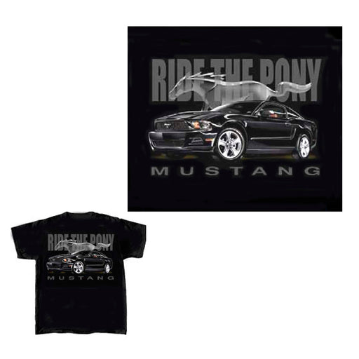 Mustang Black & Silver Ride the Pony T-Shirt Shirt w/ Running Horse Logo 2XL 2X