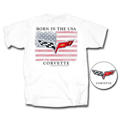 White C6 Corvette "Born In The USA" American Flag Flags T-Shirt Size Large L