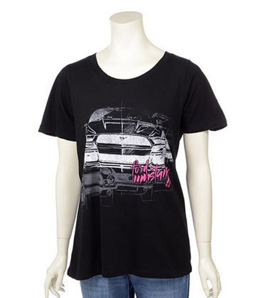 2015-2023 Mustang Ladies Womens 'Sketch' Black & Pink  T-Shirt Womans Large