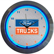 Ford Trucks F-150 F-250 F-350 Neon Wall Clock Chrome Trim w/ Blue Illumination