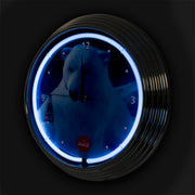 Coca Cola Polar Bear Retro Blue Neon Lighted Wall Garage Clock w Chrome Trim