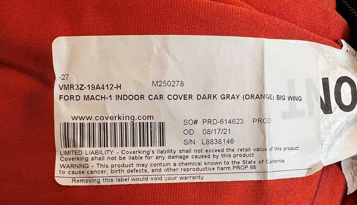 2021 Mustang Mach 1 High Wing OEM Genuine Ford Indoor Car Cover Grey & Orange