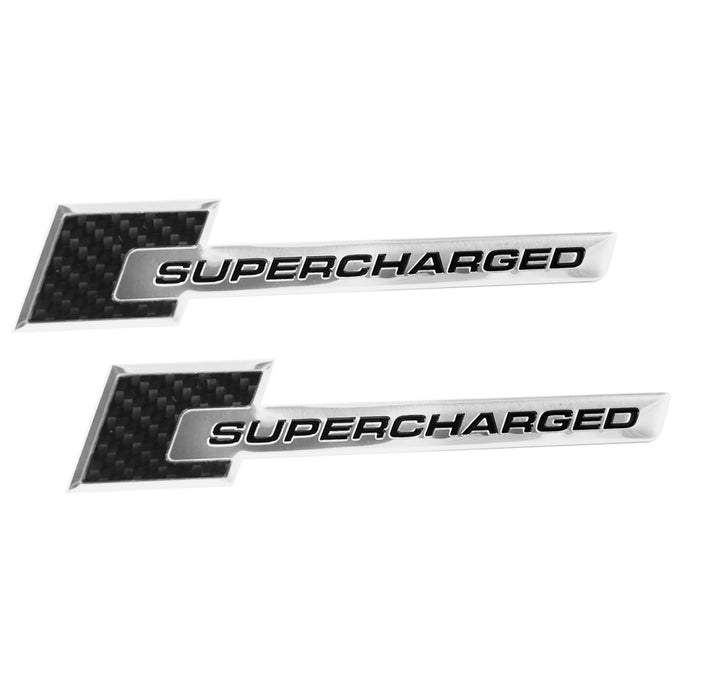 Carbon Fiber Chrome 6" Supercharged Aluminum Metal Emblem w/  Lettering