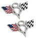 Ford Mustang Truck American & Checkered Flag V8 4" Chrome Metal Emblems - Pair