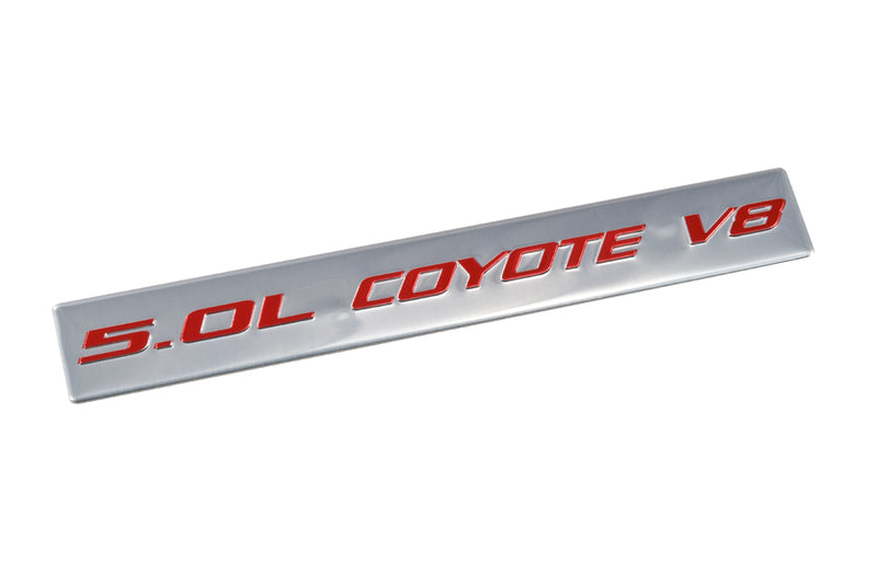 2011-2017 Ford Mustang GT & F150 5.0 Coyote V8 Emblem Silver w/ Red Lettering