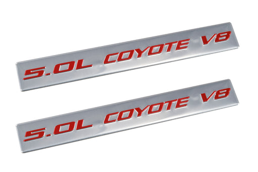2011-2017 Ford Mustang GT Ford F150 5.0 Coyote V8 Emblems Silver & Red - Pair