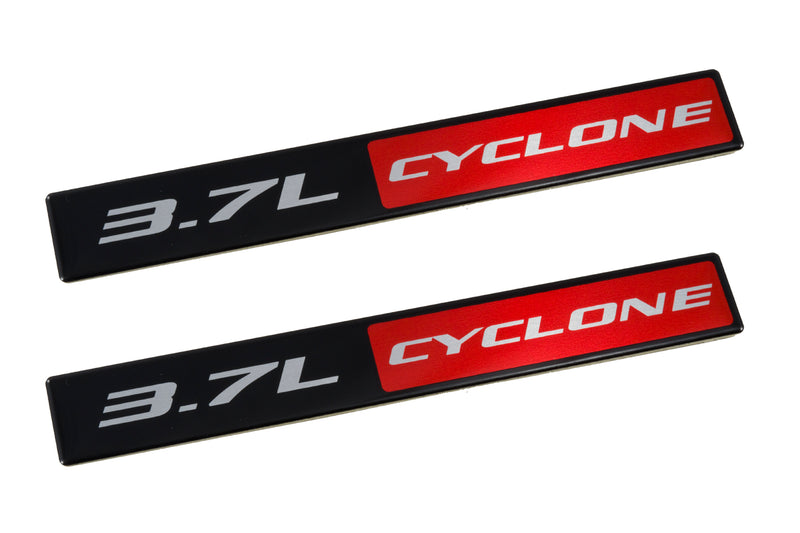 2011-2017 Ford Mustang V6 3.7L Cyclone 5 3/4" Emblems Black, Red & Silver - Pair