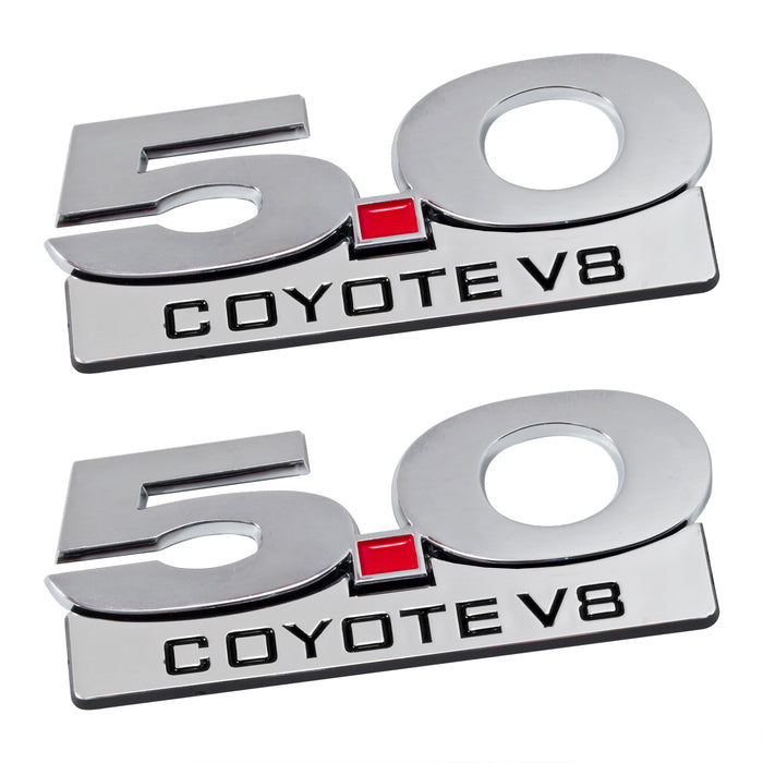 2011-2014 Ford Mustang GT Chrome 5.0 Coyote V8 Metal 5.25" Fender Emblems Pair