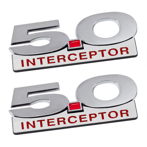 2011-2014 Mustang GT 5.0 Interceptor Chrome & Red Fender Emblems & Accent - 4pc