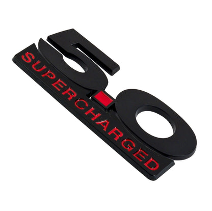 2011-2014 Mustang 5" Black & Red Supercharged Fender Lower Emblem Accent