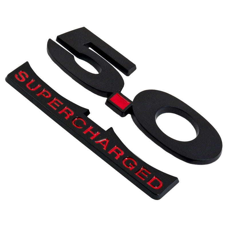 2011-2014 Mustang 5" Black & Red Supercharged Fender Lower Emblem Accent