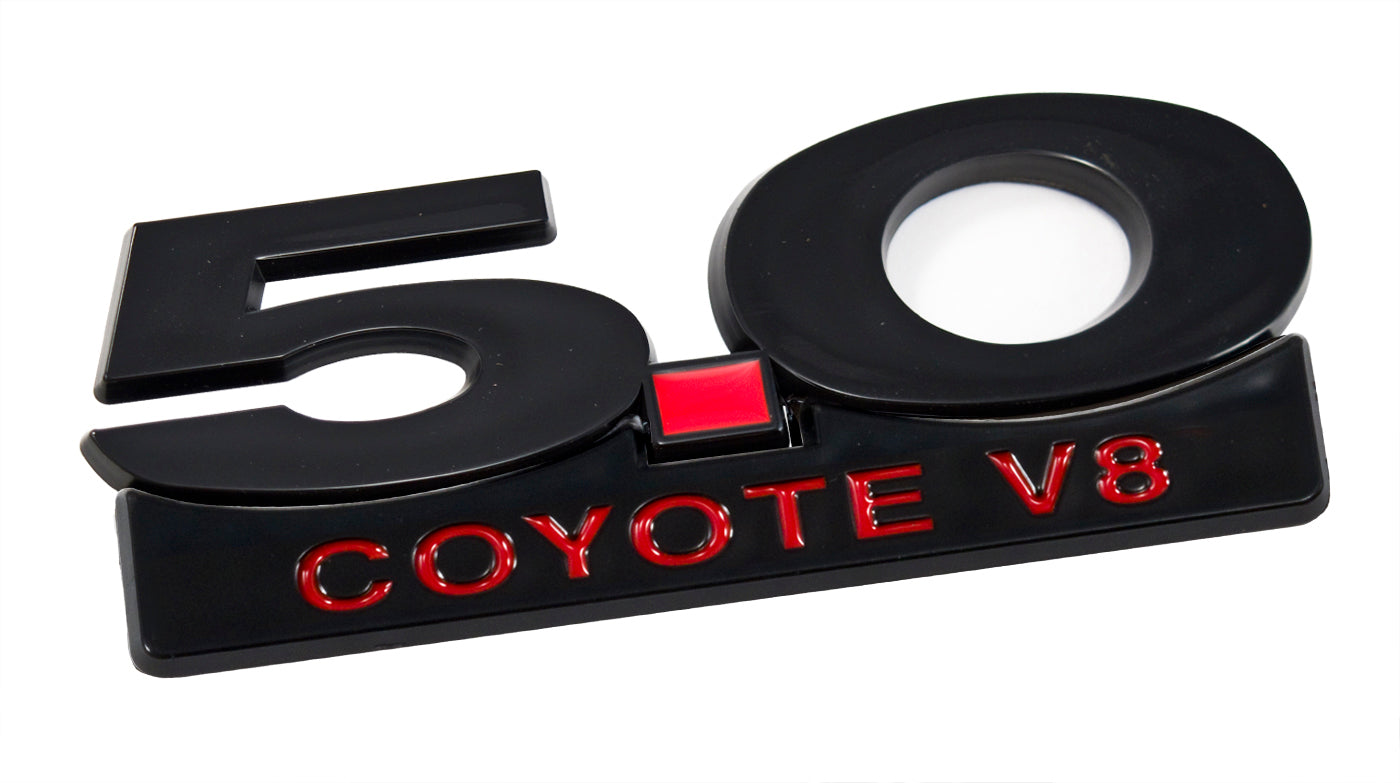 2011-2014 Mustang GT Black & Red 5.0 Coyote V8 Fender Emblem w/ Accent Badge 2pc
